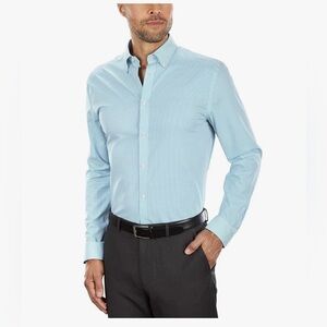 Tommy Hilfiger Blue & White Slim Fit Stretch Checkered Dress Shirt XL Men’s